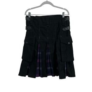 Kommando Kilts Scottish Highland Utility Black Purple Plaid Kilt Size 34